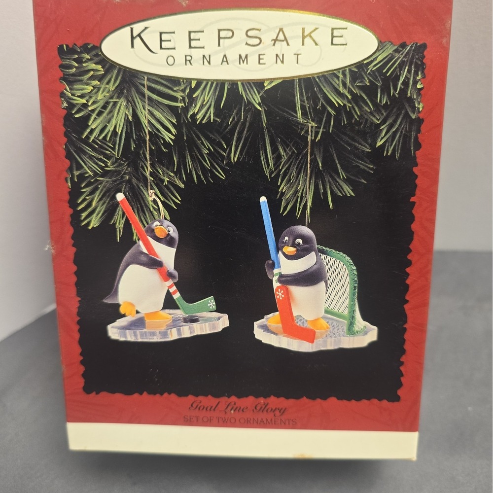Hallmark Keepsake Ornament 2 Goal Line Glory Penguins Hockey 1996